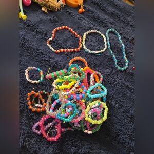 Colorful Beaded Stretch Bracelets - Assorted Neon Mix (Read Description)